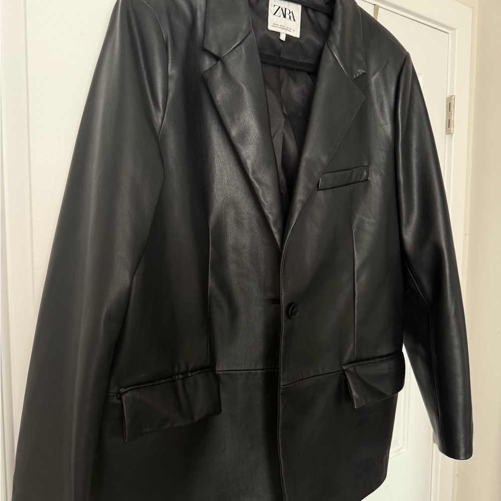 Zara Sleek Black Faux Leather Jacket